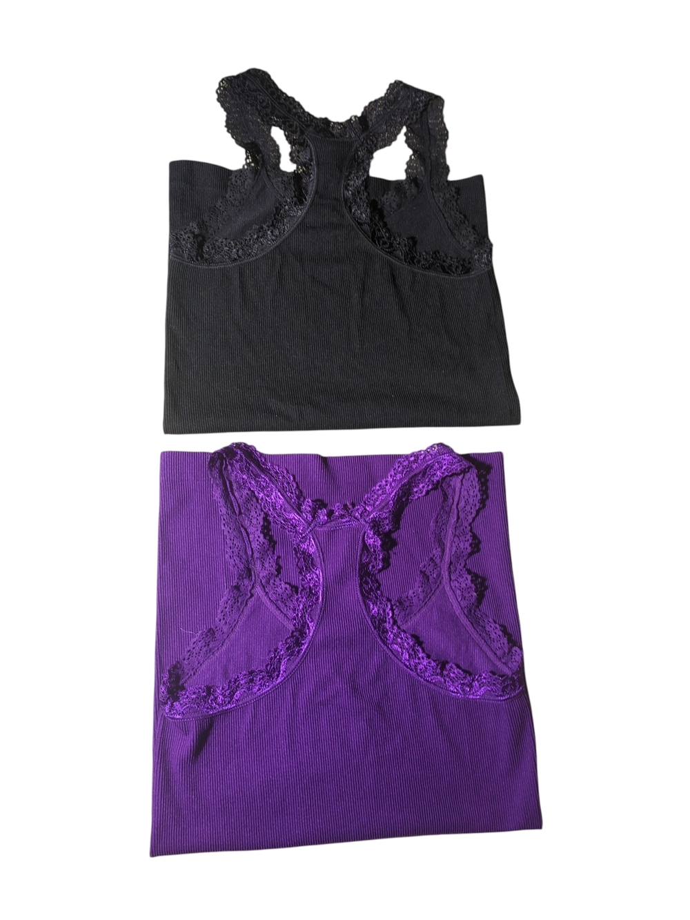 Lace-Trim Racerback Tank Top - Black and Purple